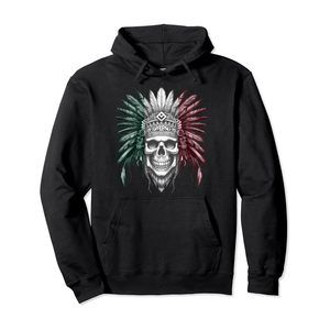 Aztec Warrior Mexican Flag Skull Skeleton Pullover Hoodie
